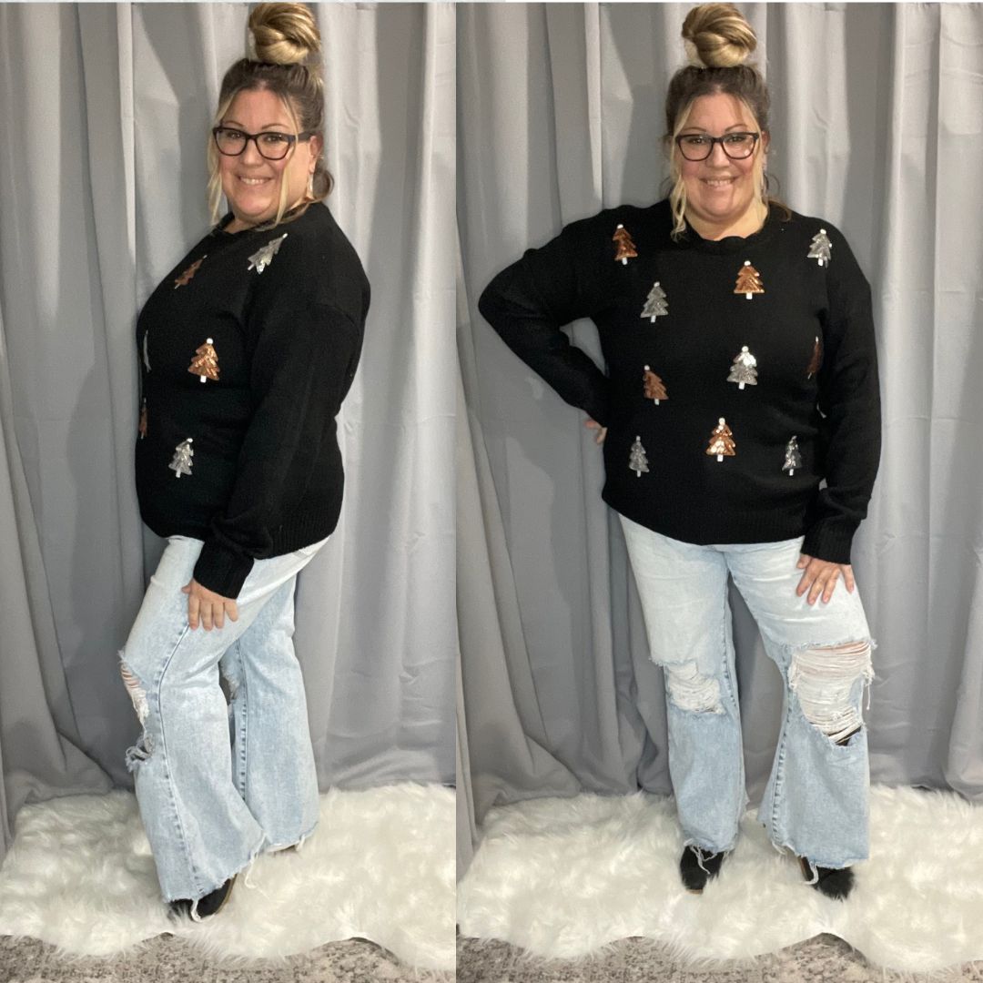 Holly Jolly Gold & Silver Sequin Trees Sweater