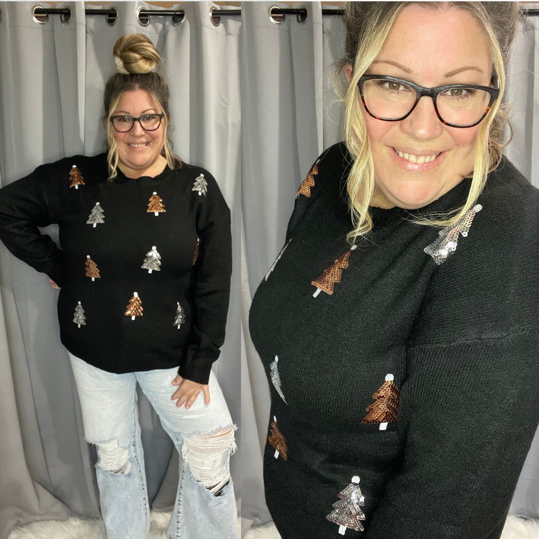 Holly Jolly Gold & Silver Sequin Trees Sweater