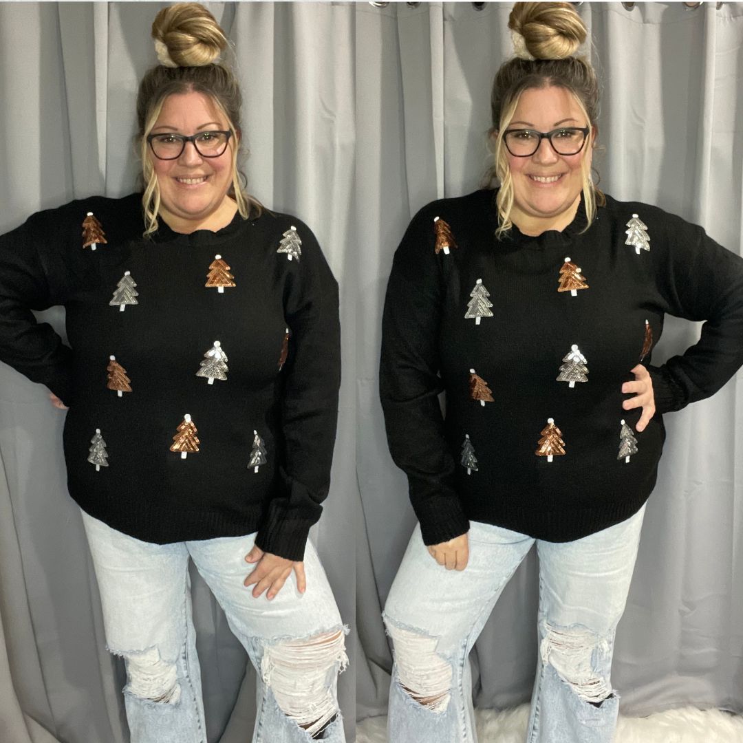 Holly Jolly Gold & Silver Sequin Trees Sweater