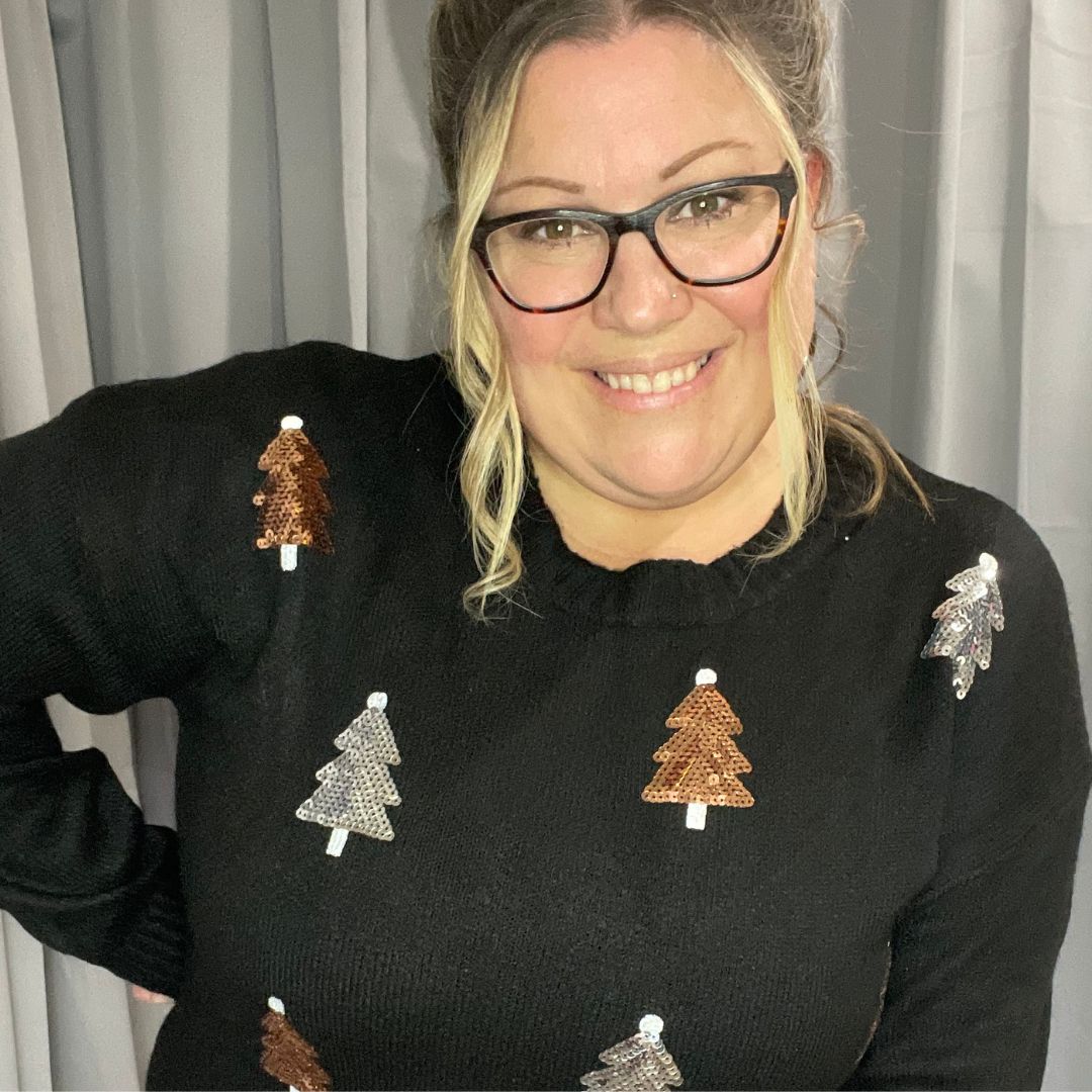 Holly Jolly Gold & Silver Sequin Trees Sweater