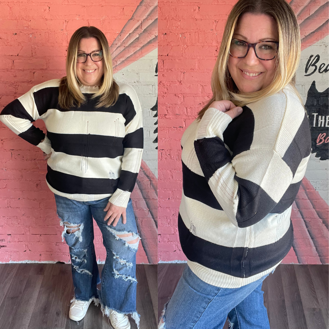 Finley Striped Distressed Top