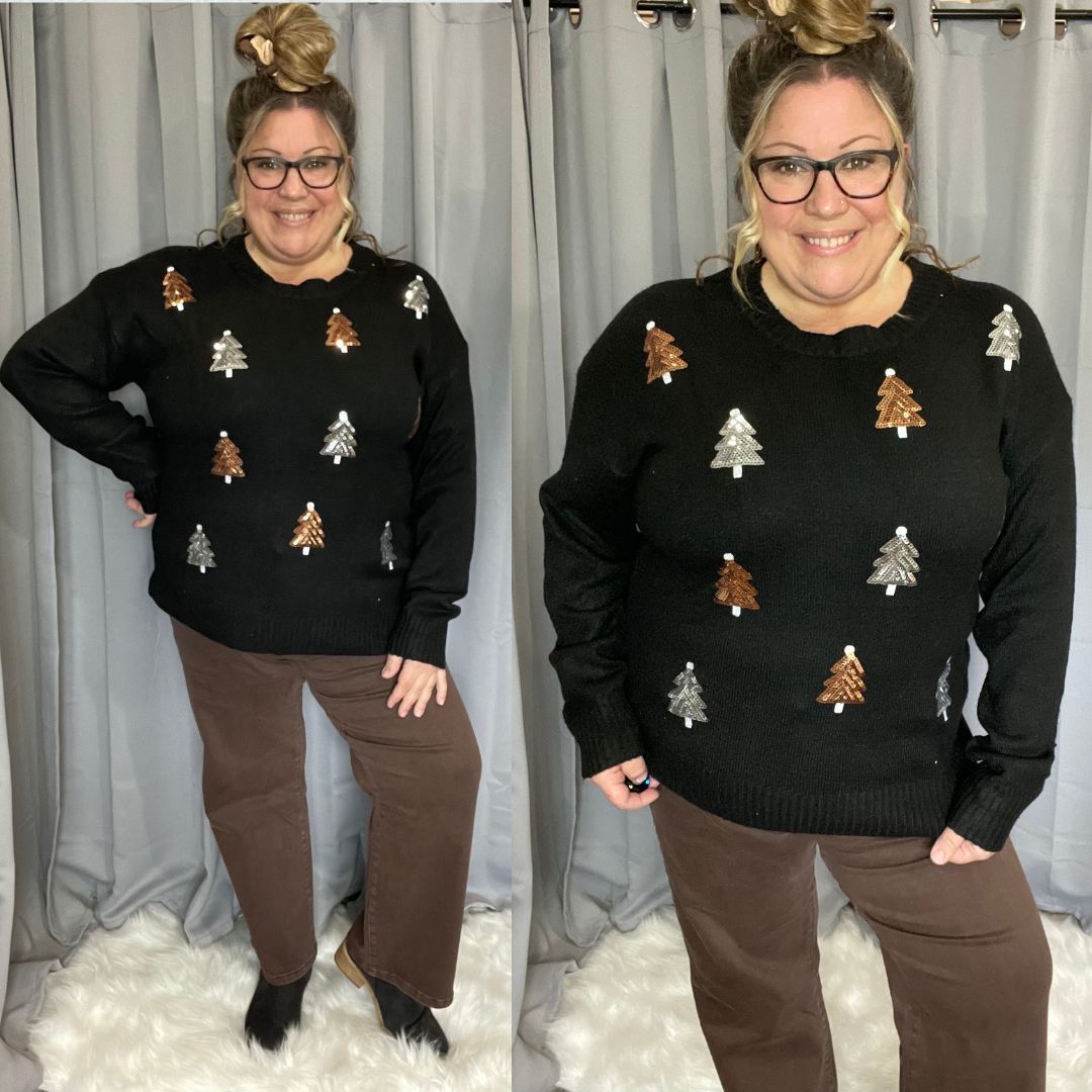 Holly Jolly Gold & Silver Sequin Trees Sweater