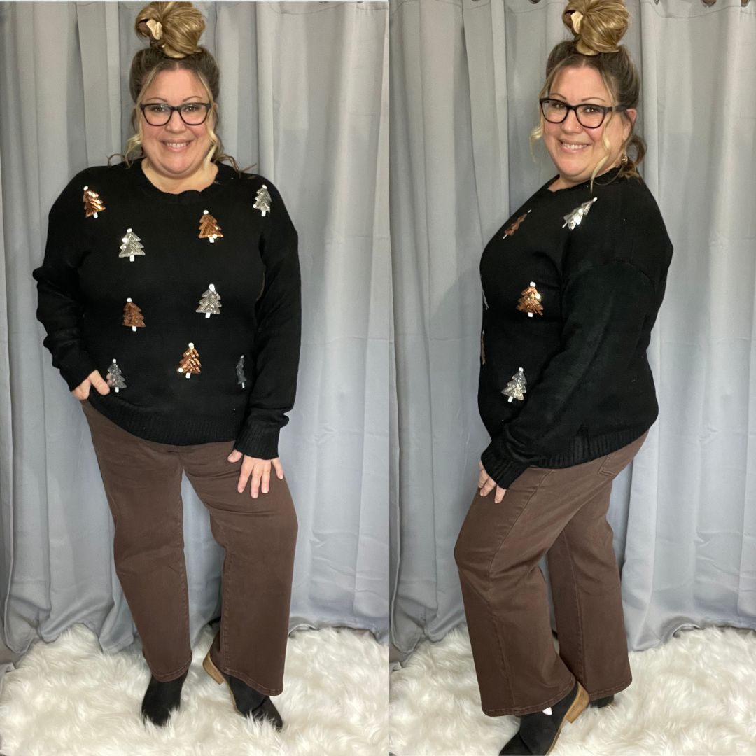 Holly Jolly Gold & Silver Sequin Trees Sweater