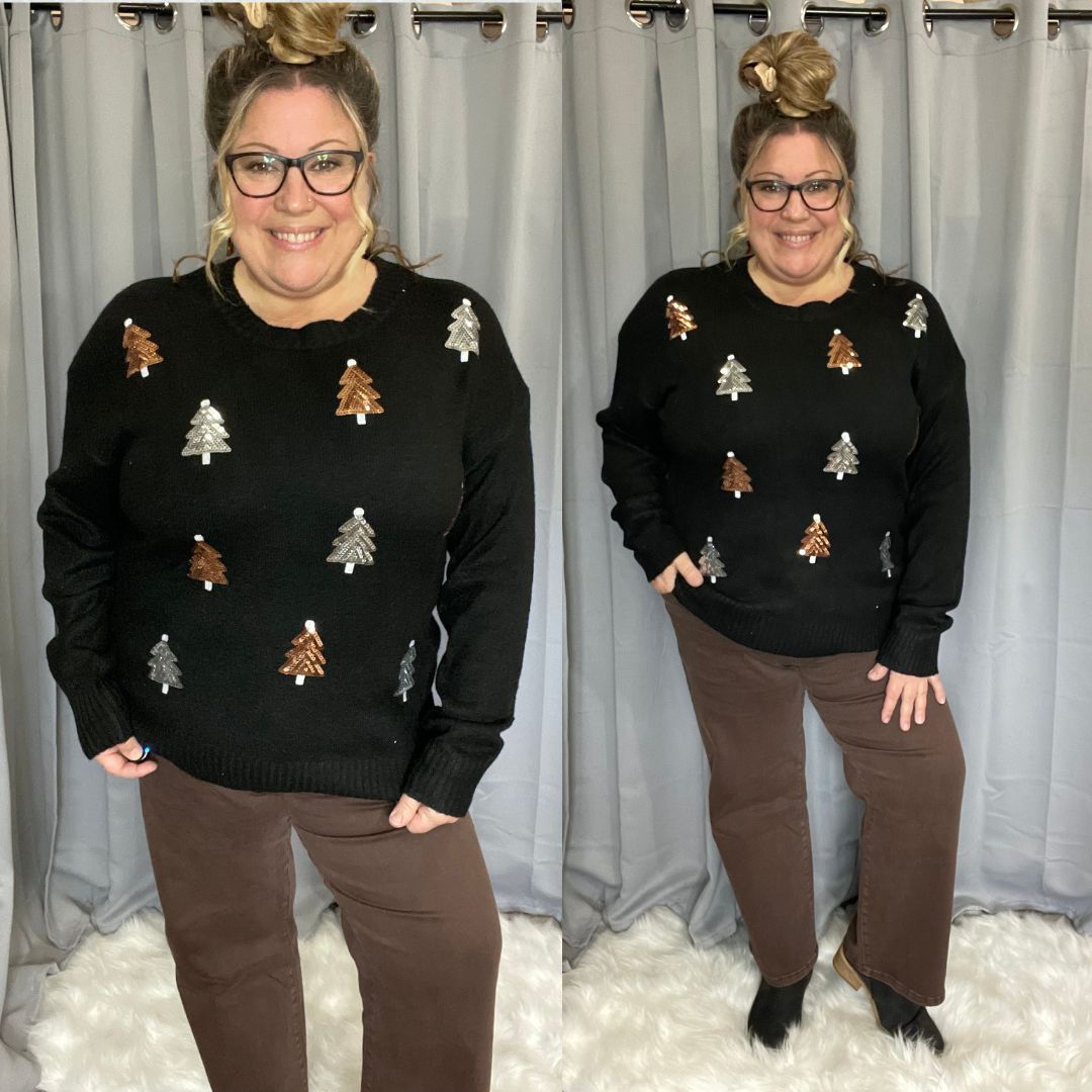 Holly Jolly Gold & Silver Sequin Trees Sweater