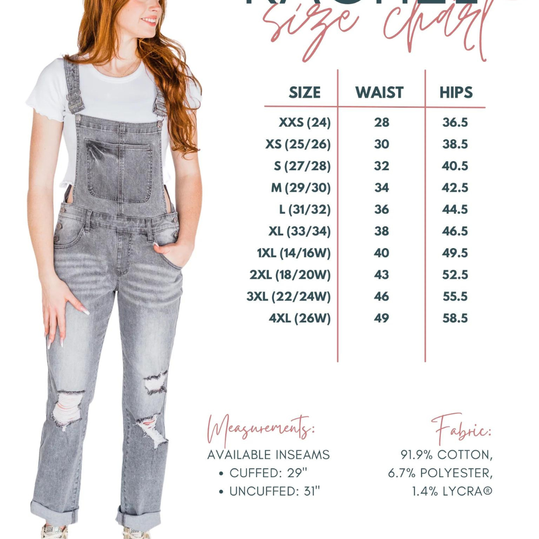 Rubies + Honey Grey Distressed Straight Leg Overalls Pre-Order