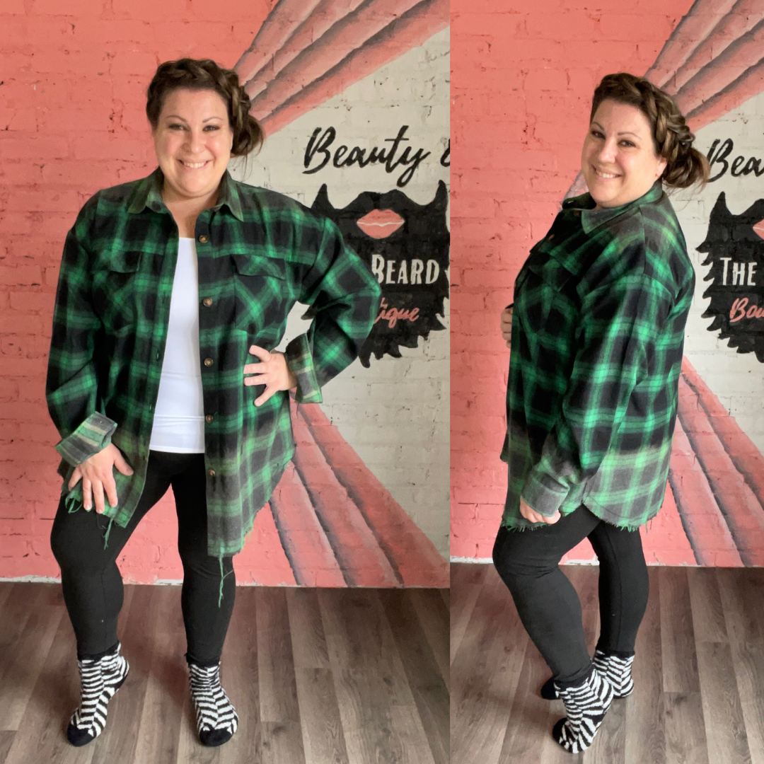 Green Ombre Bleached Plaid