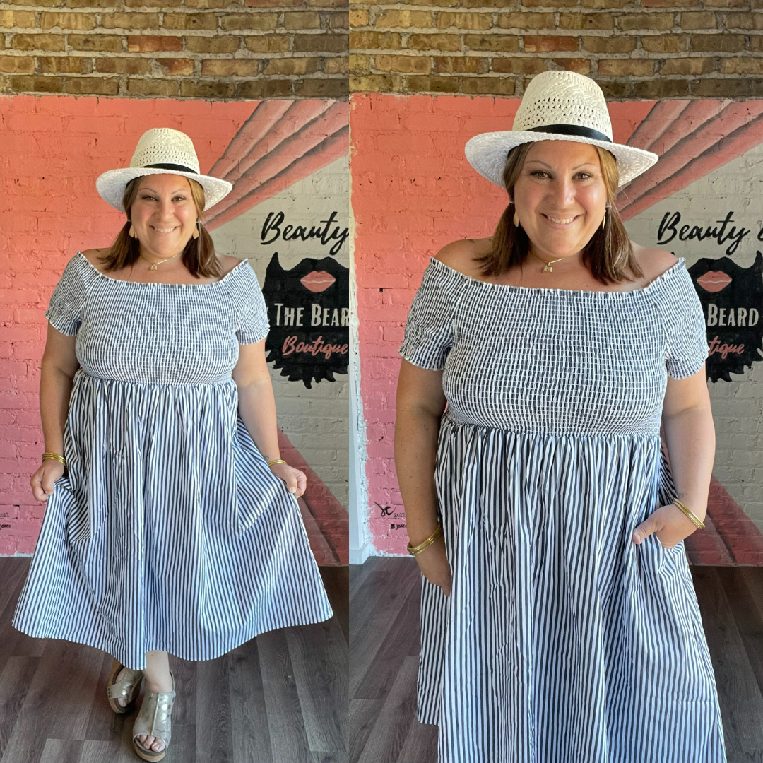 Hadley Smocked Navy Stripe Dress