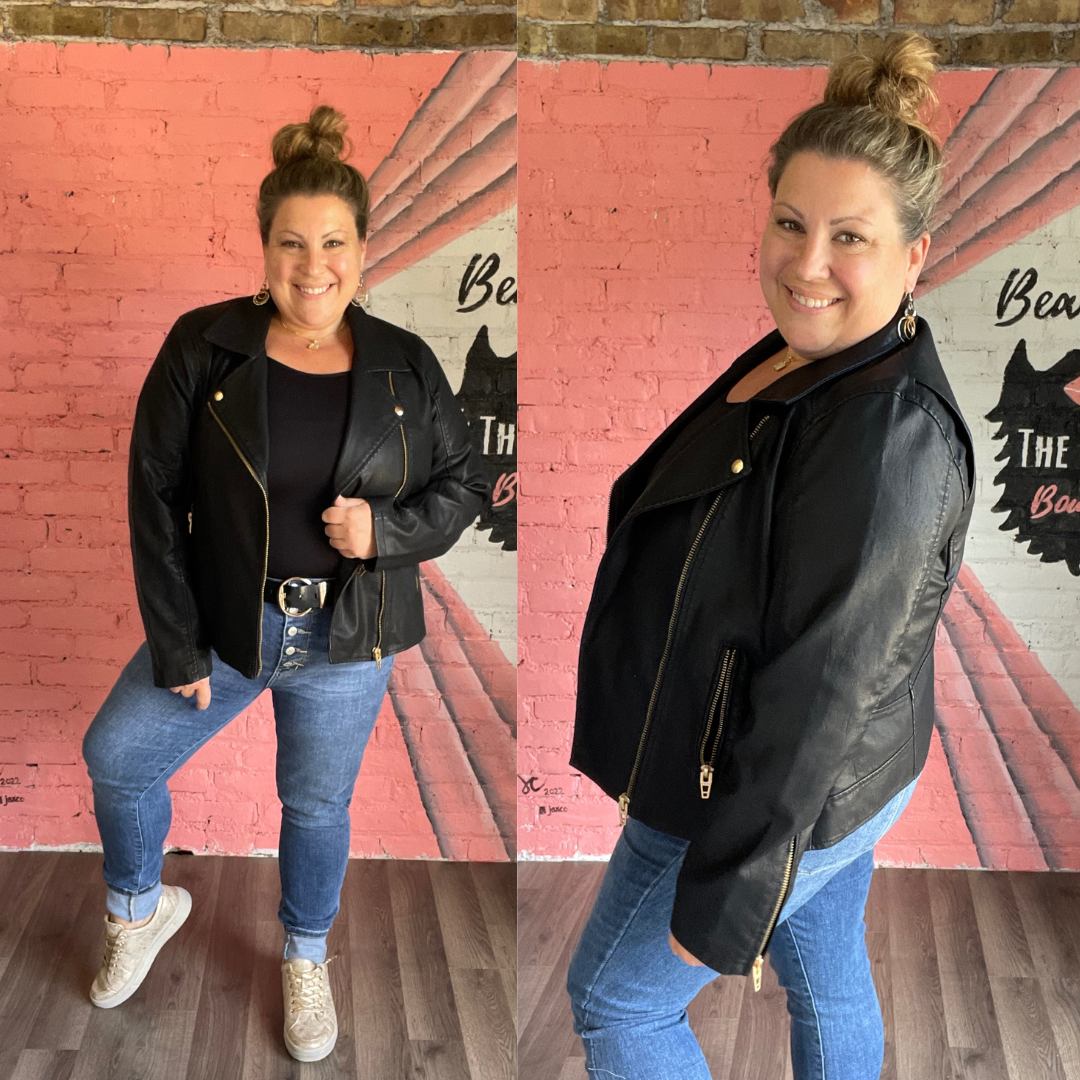 Black Vegan Leather Motto Jacket