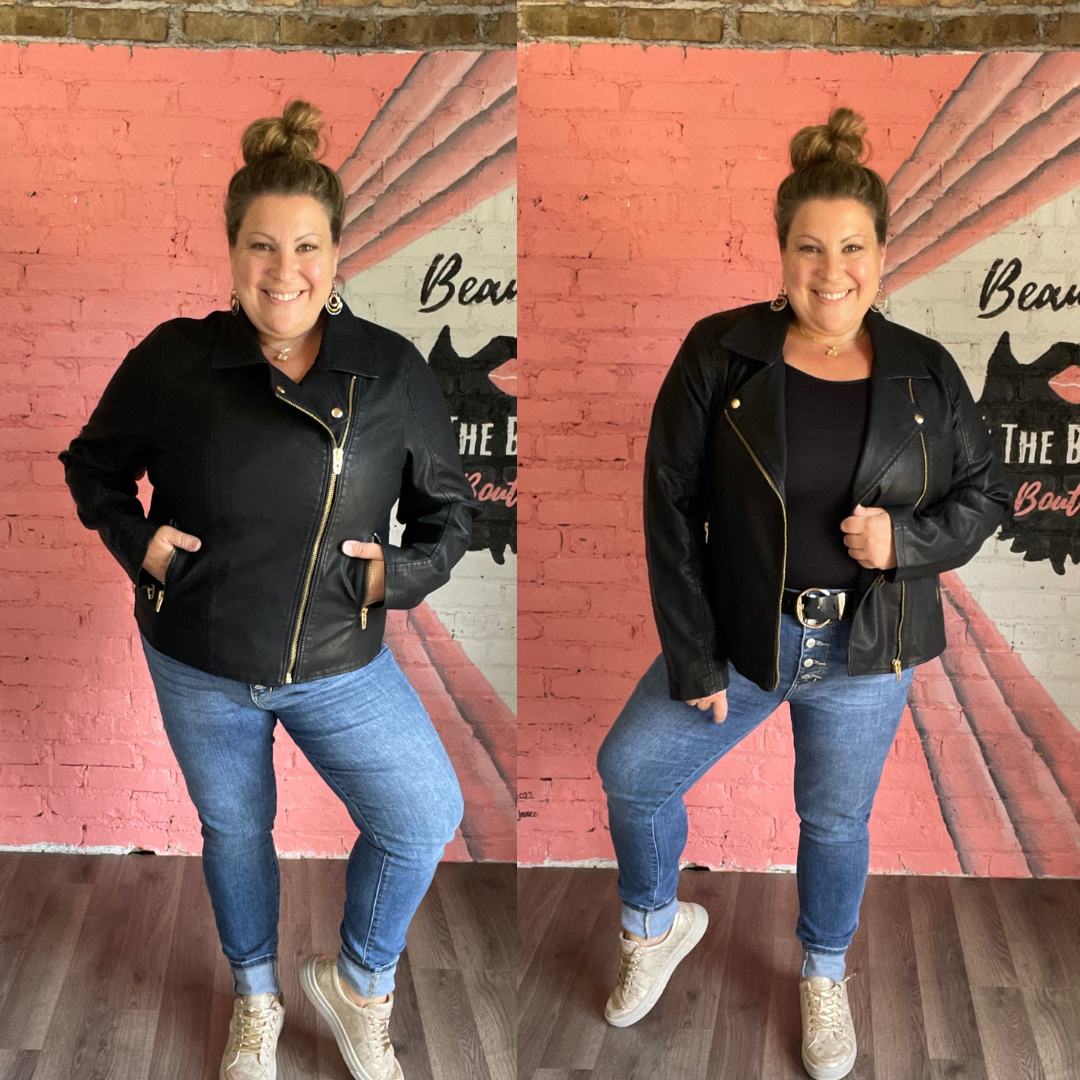 Black Vegan Leather Motto Jacket