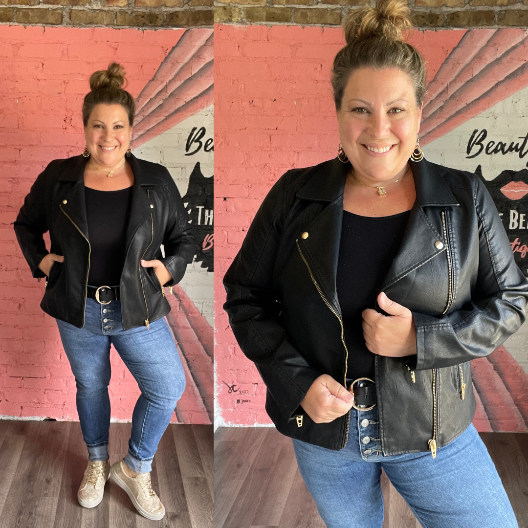 Black Vegan Leather Motto Jacket