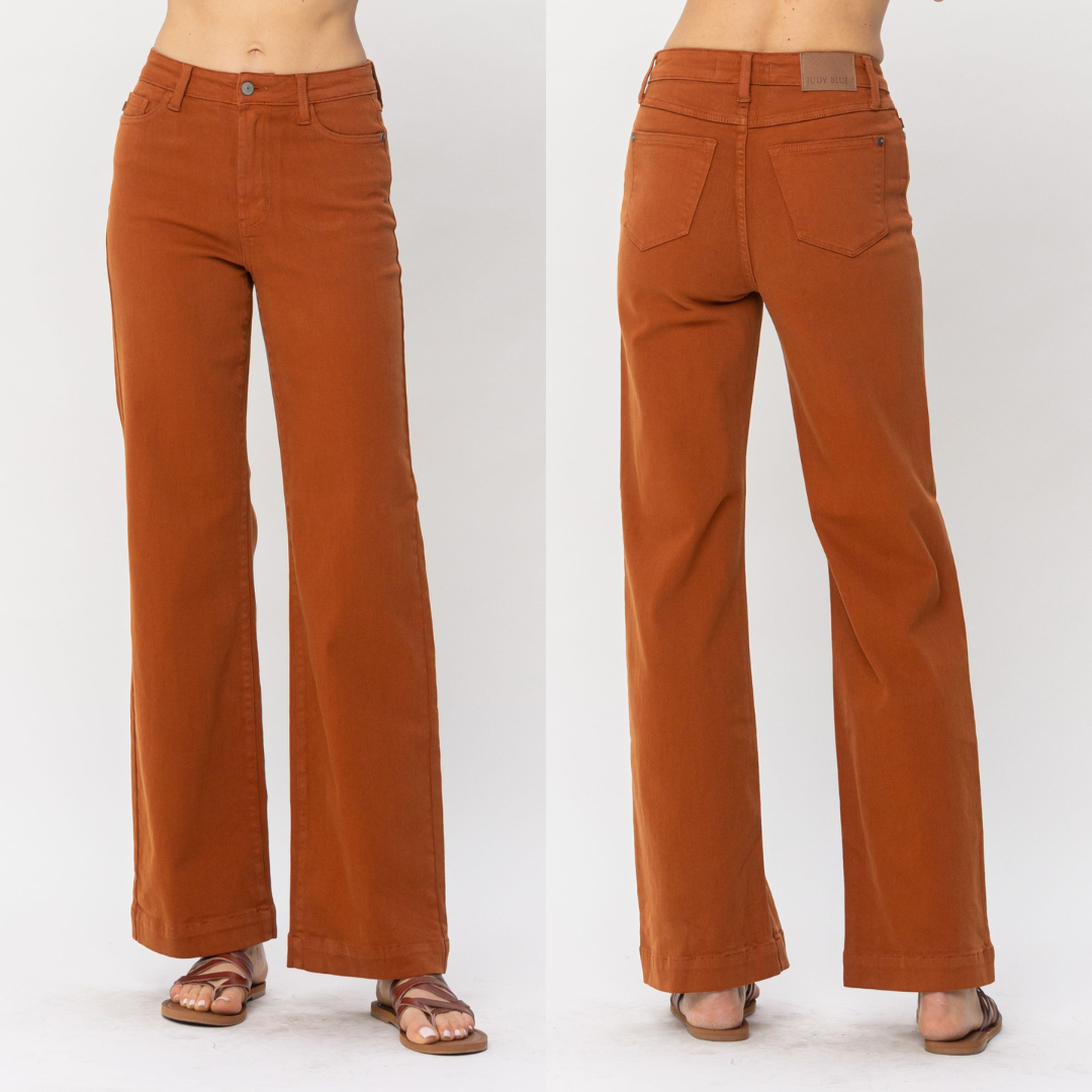 Judy Blue High Waist Auburn Orange Wide Leg