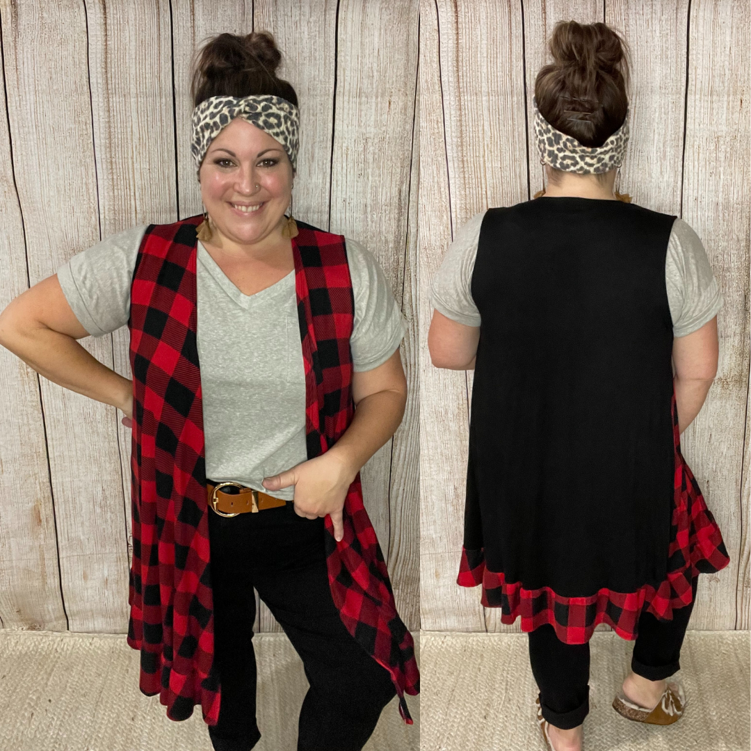 Buffalo Plaid Ruffle Hem Vest