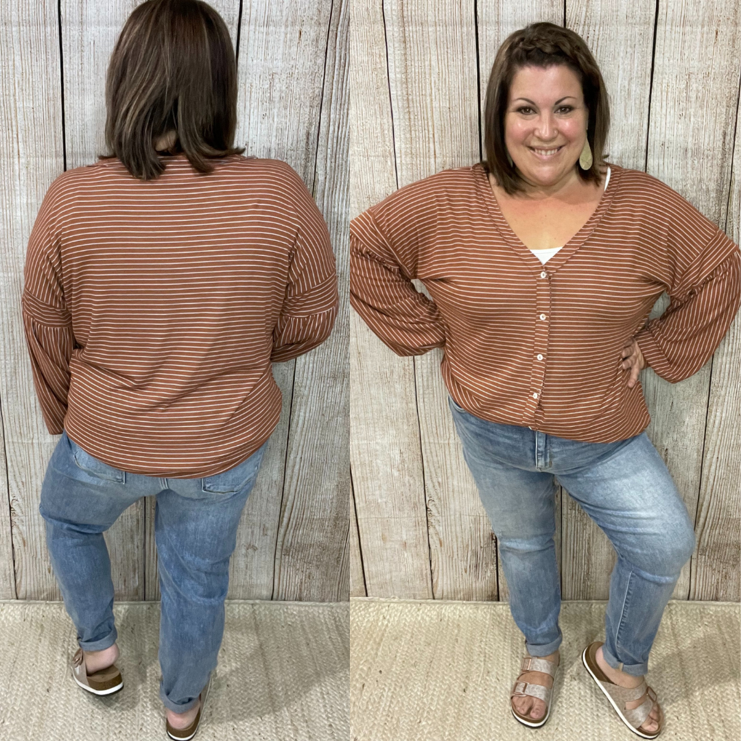 Puff Sleeve Stripe Button Down