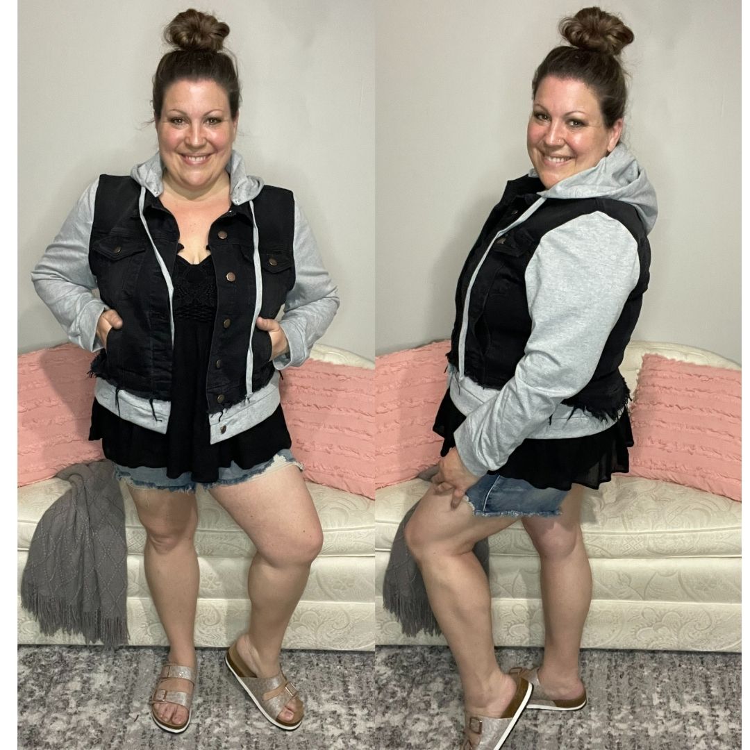 Layered Terry Hoodie Denim Jacket