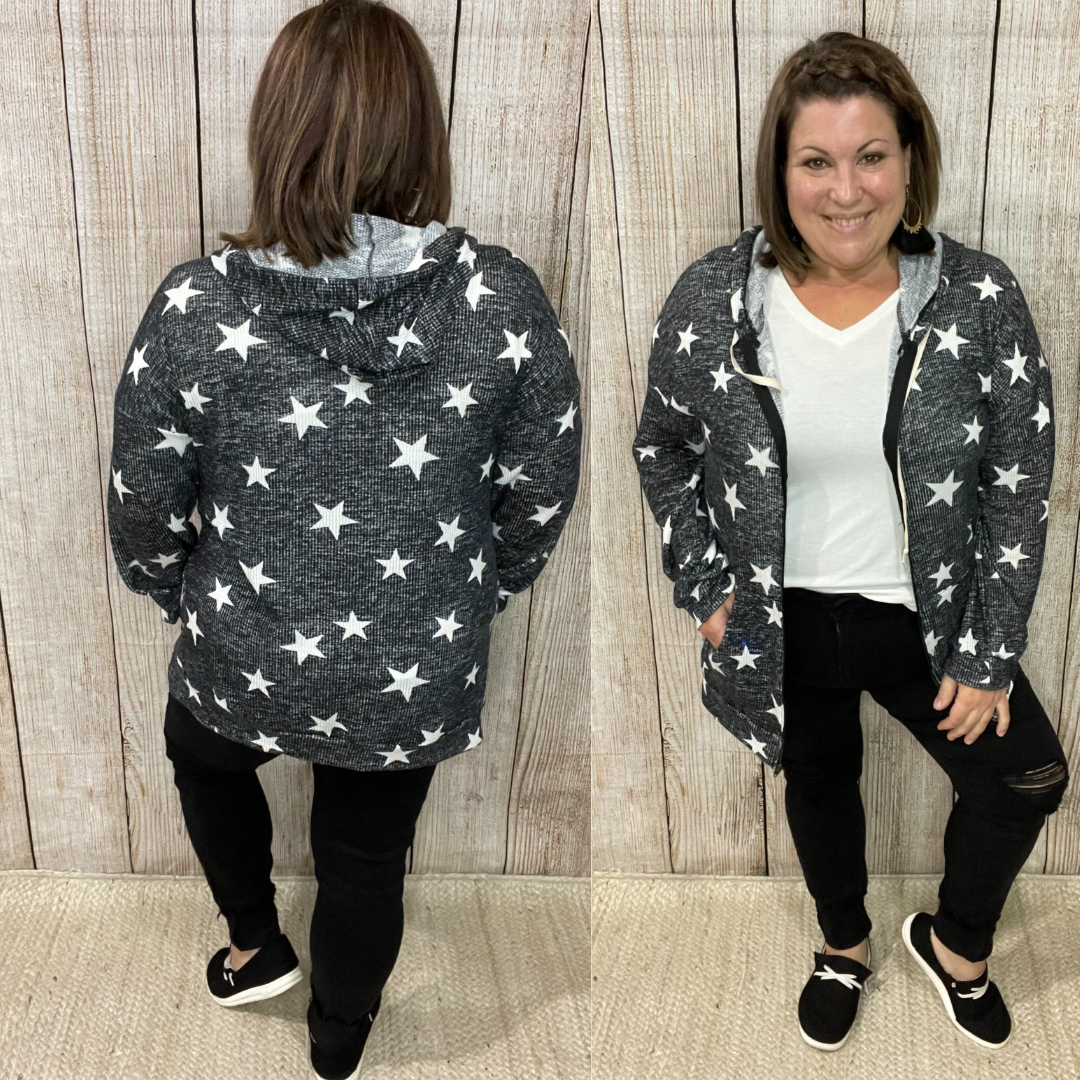 Waffle Knit Star Zip-Up Hoodie