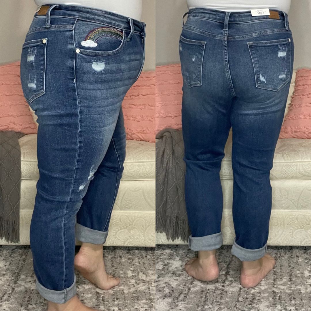 Judy Blue Rainbow Embroidered Straight Leg Jeans