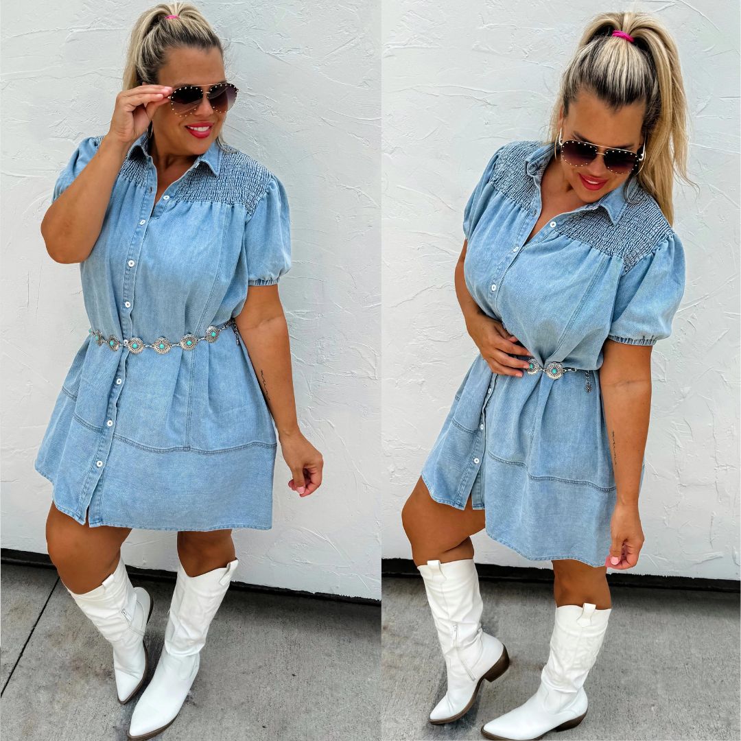 Detailed Denim Shirt Dress Pre-Order