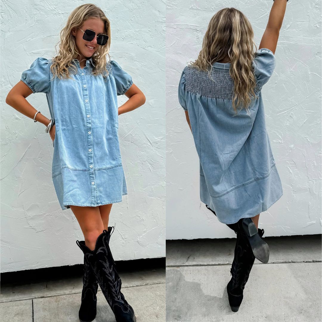 Detailed Denim Shirt Dress Pre-Order