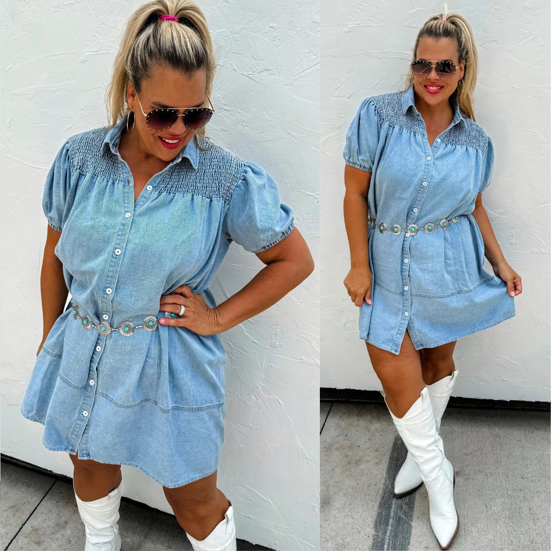 Detailed Denim Shirt Dress Pre-Order