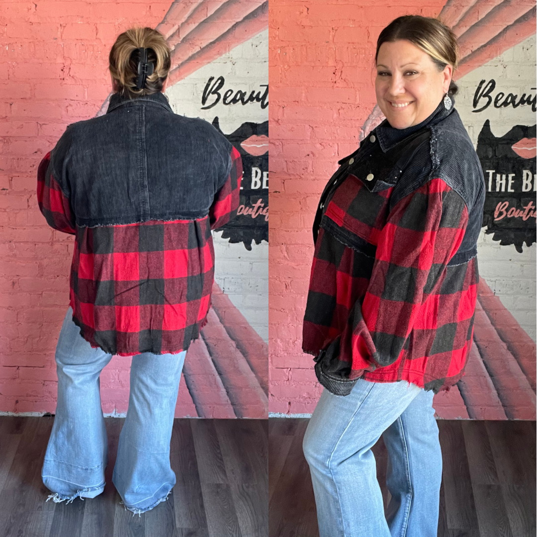 Layla Buffalo Plaid Sequin Corduroy Shacket