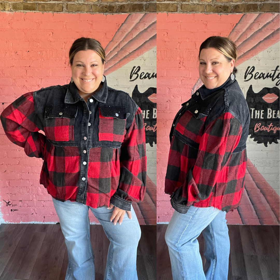 Layla Buffalo Plaid Sequin Corduroy Shacket