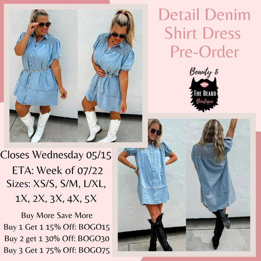 Detailed Denim Shirt Dress Pre-Order