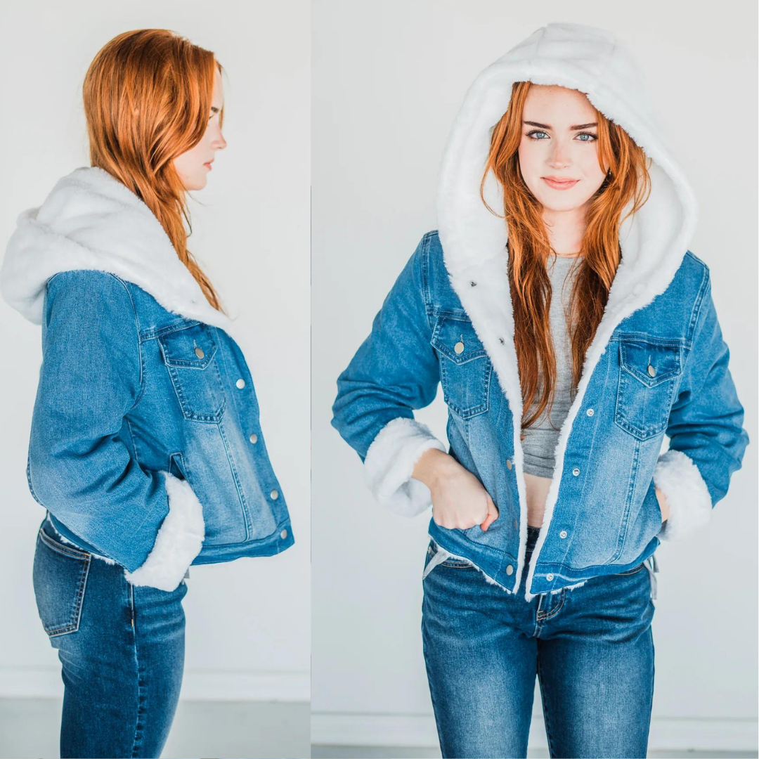 Rubies + Honey Faux Fur Lined Hooded Denim Jacket Pre-Order