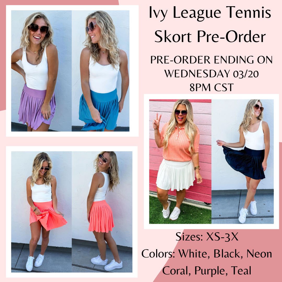 Ivy League Tennis Skort with Built in shorts and pocket Pre-Order