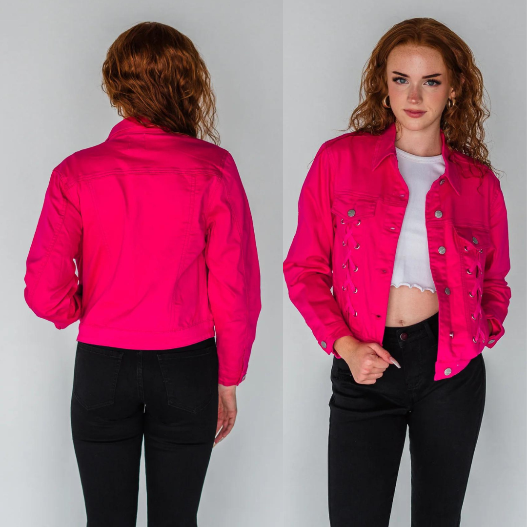 Rubies + Honey Magenta Laced Up Denim Jacket Pre-Order