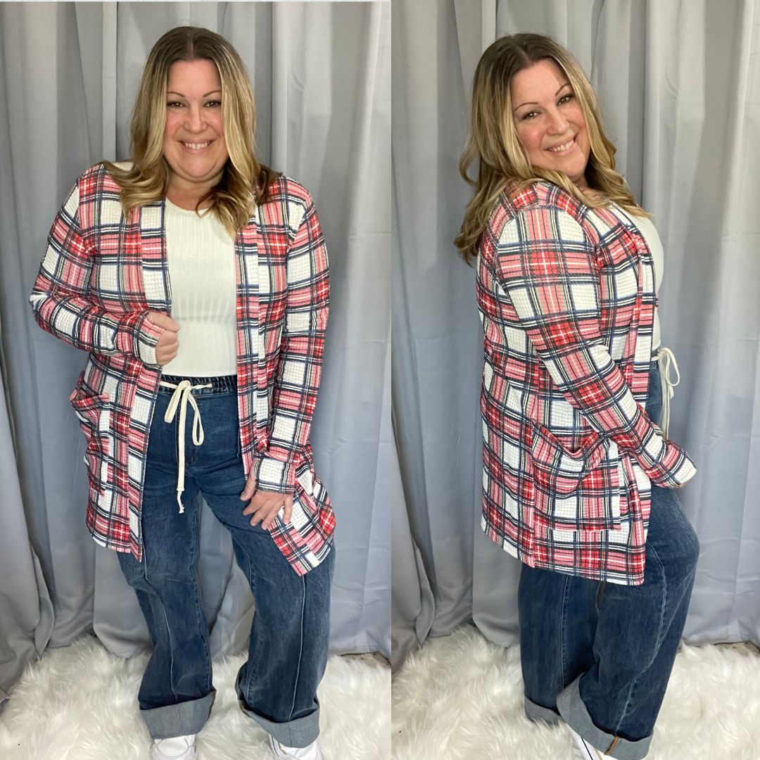 Plaid Lola Cardigan with Thumbholes