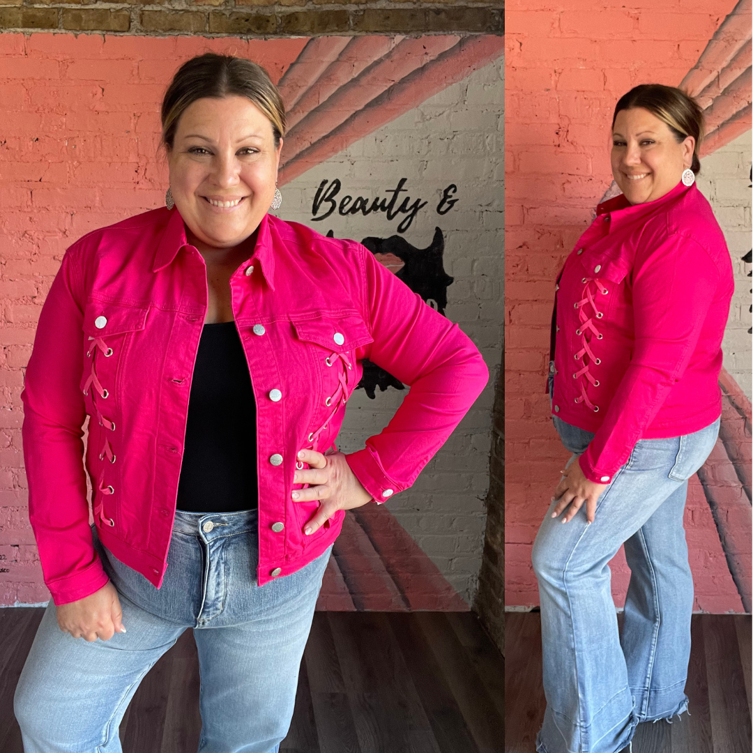 Rubies + Honey Magenta Laced Up Denim Jacket