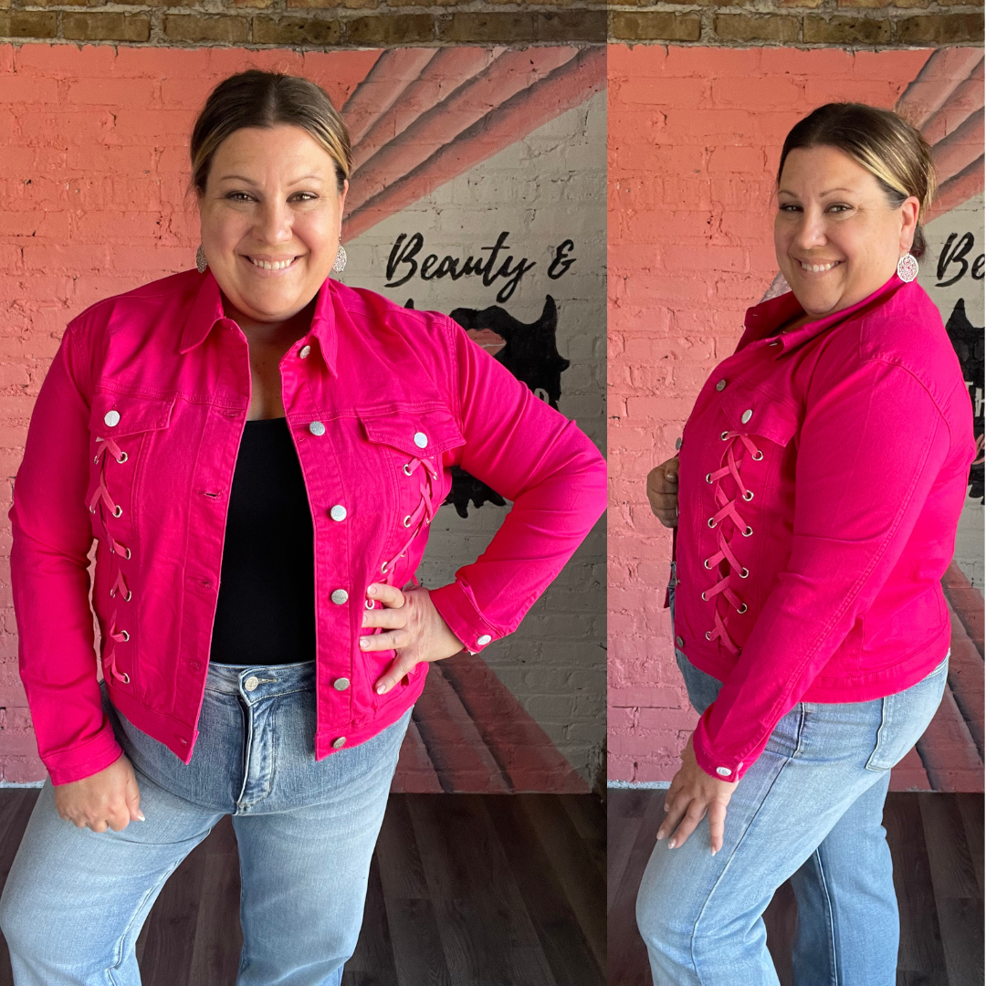 Rubies + Honey Magenta Laced Up Denim Jacket