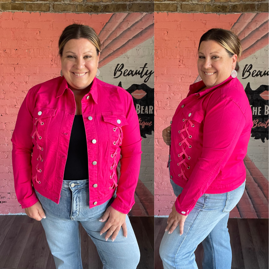 Rubies + Honey Magenta Laced Up Denim Jacket