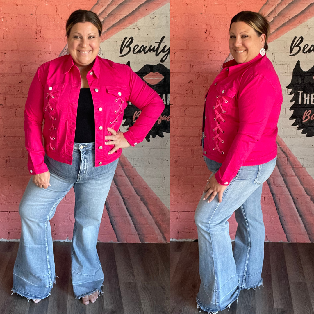 Rubies + Honey Magenta Laced Up Denim Jacket