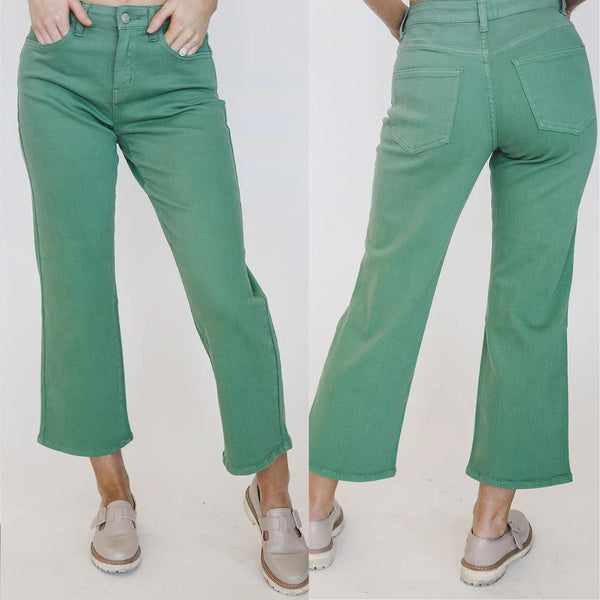 Rubies + Honey Hi-Rise Green Wide Leg Cropped Jeans