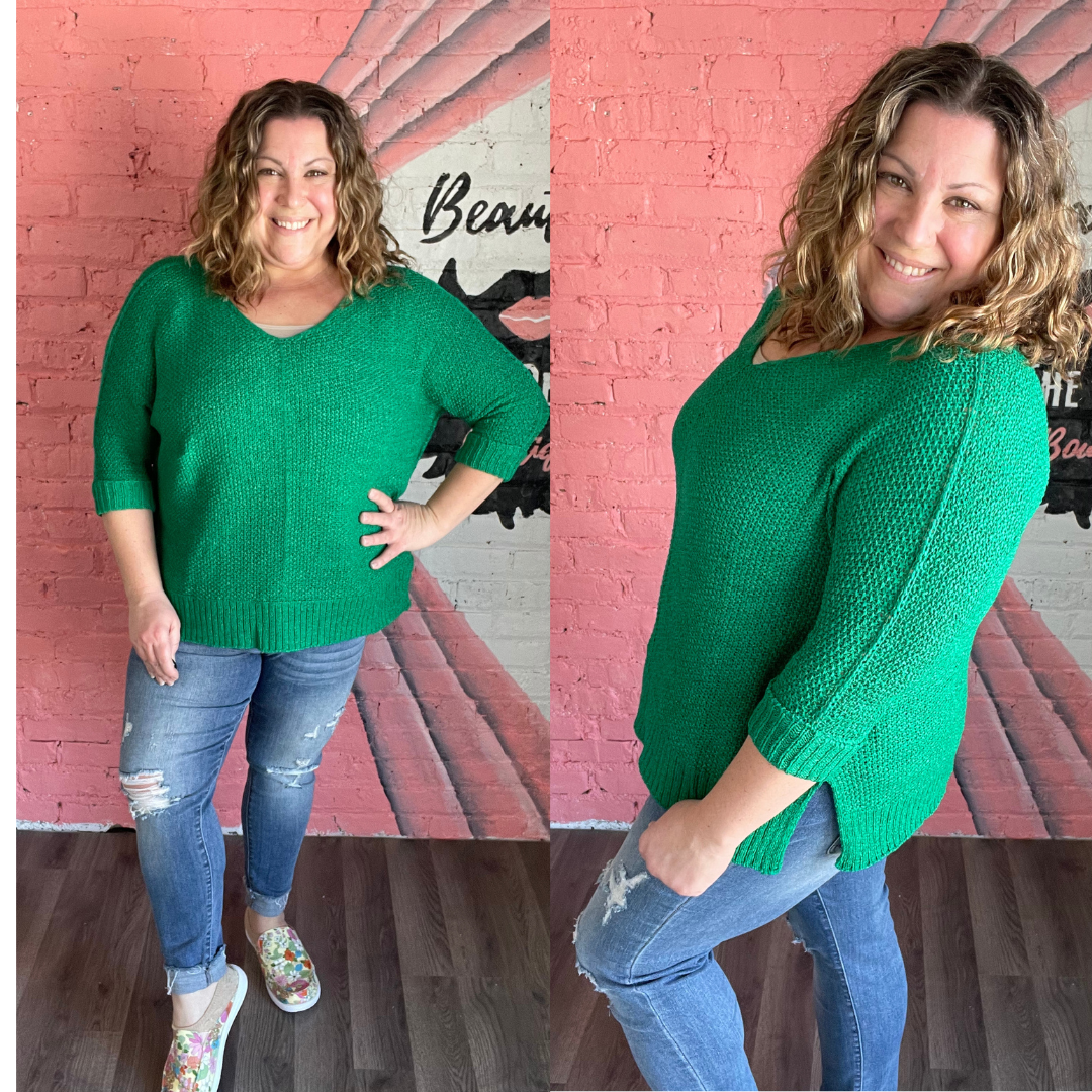 Scoop Neck Knit Sweater Emerald Green