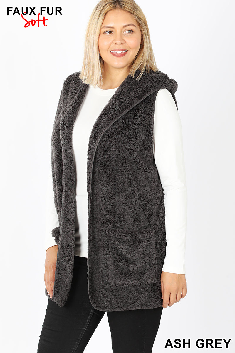 Faux Fur Vest with Hood