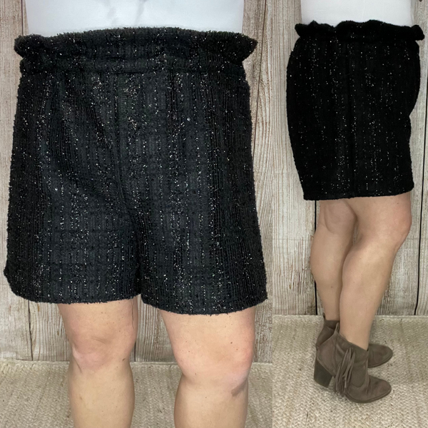 Sequin Twill High Waist Paperbag shorts