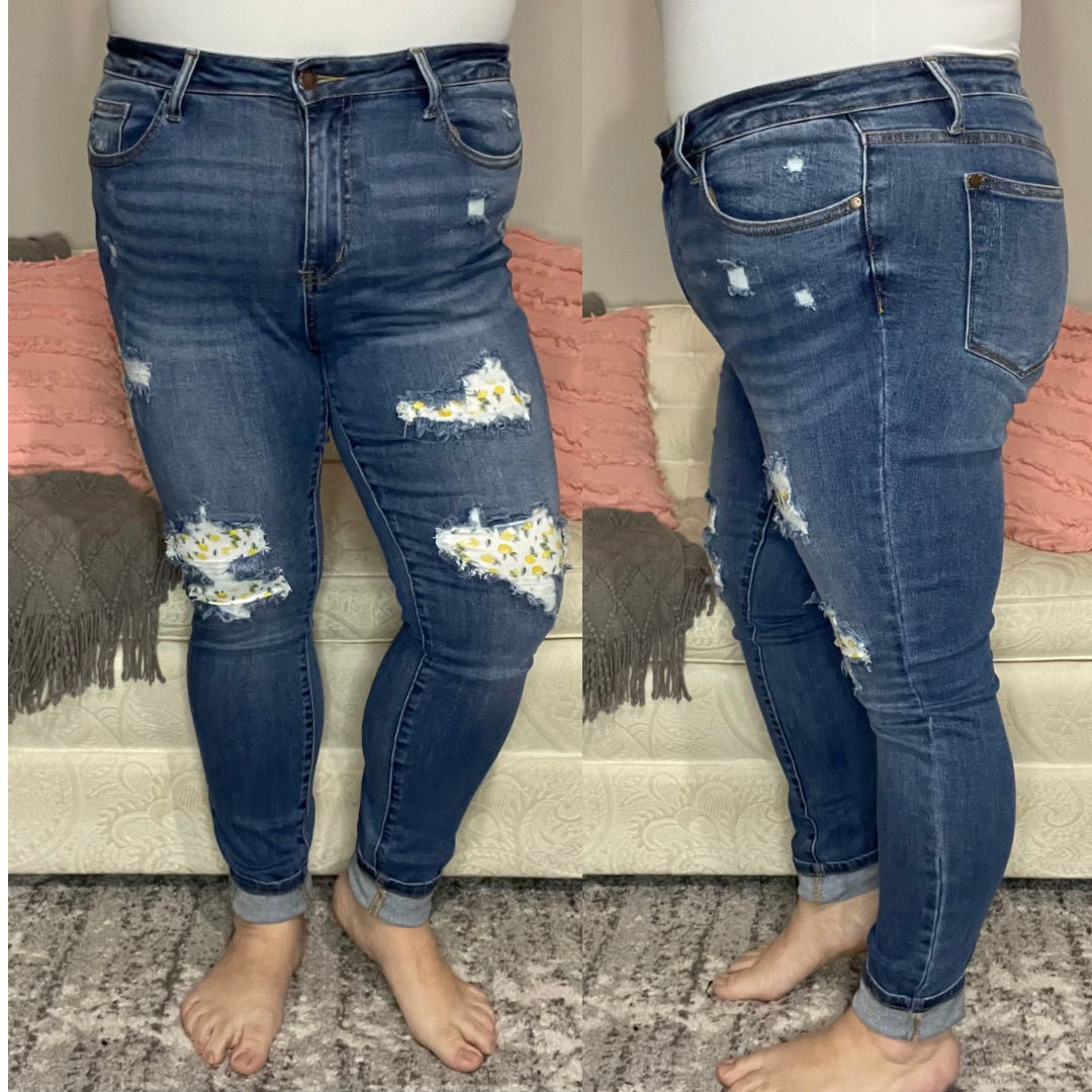 Judy Blue Distressed Lemon Patch Skinny Jeans – Beauty & The Beard