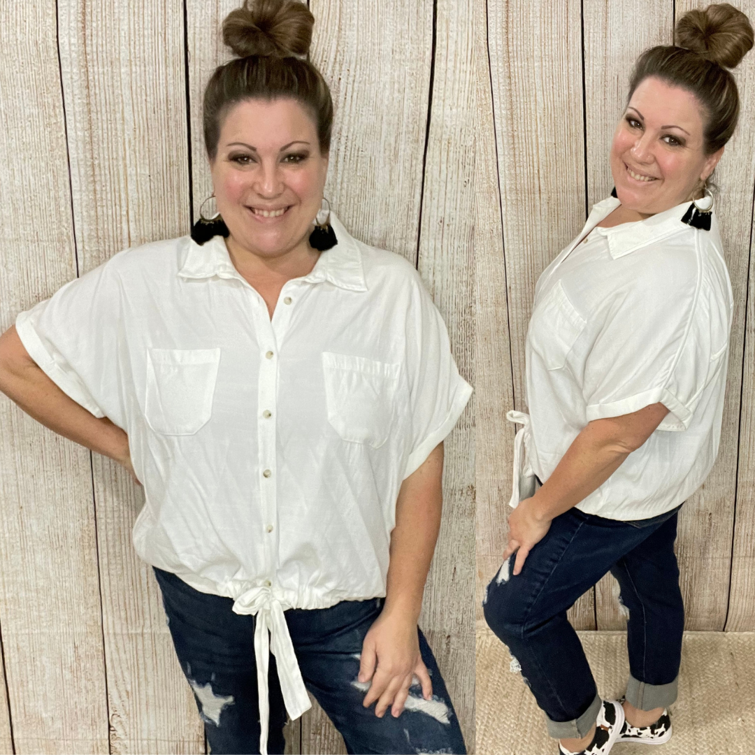 Button Down Tie Front Top