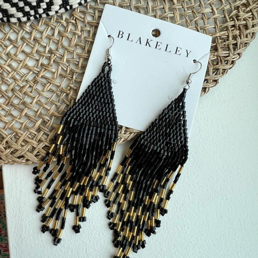 Gold and Black Seed Bead Earrings